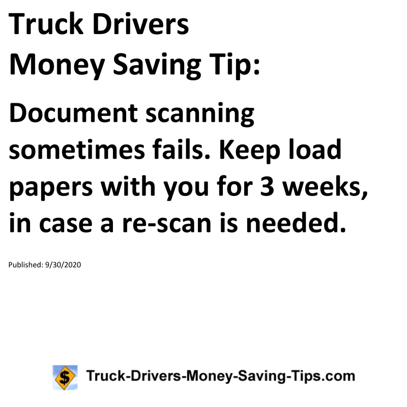 Truck Drivers Money Saving Tip for 09-30-2020