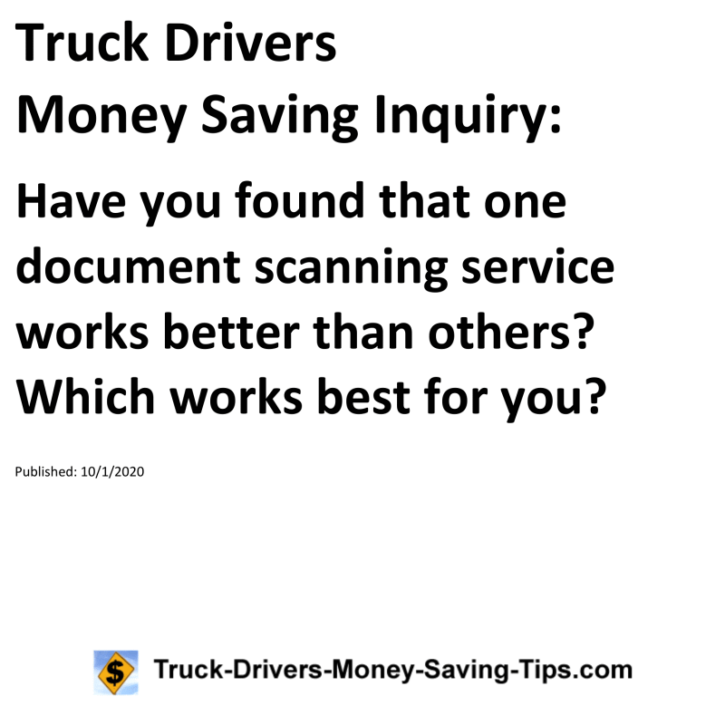 Truck Drivers Money Saving Inquiry for 10-01-2020