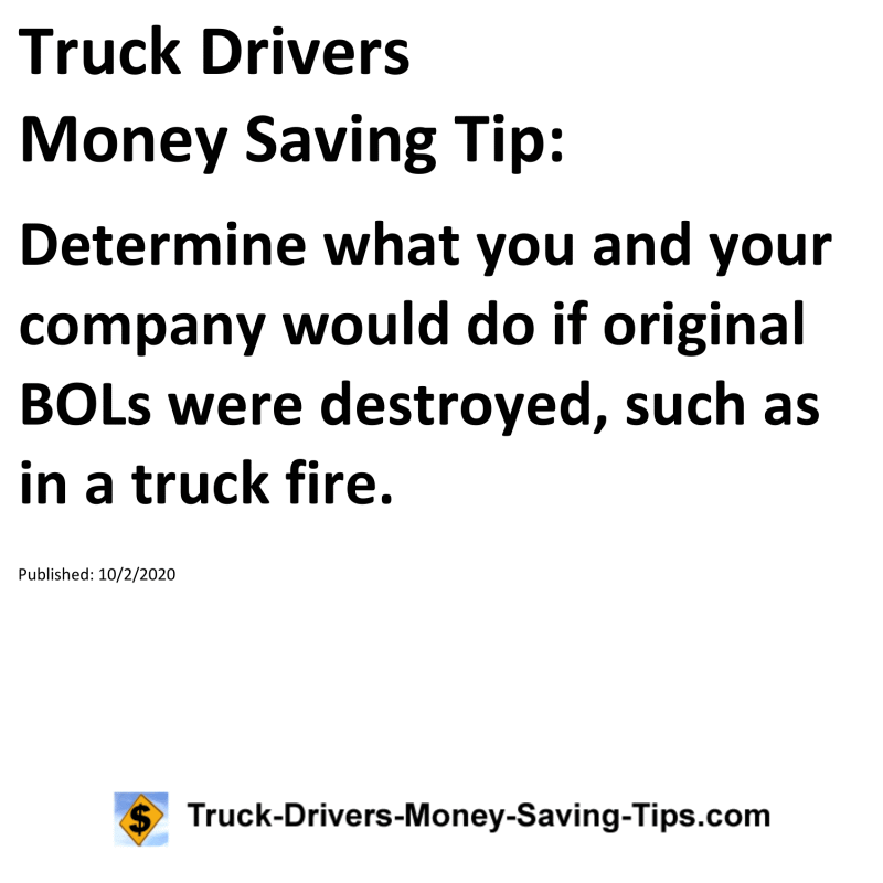 Truck Drivers Money Saving Tip for 10-02-2020