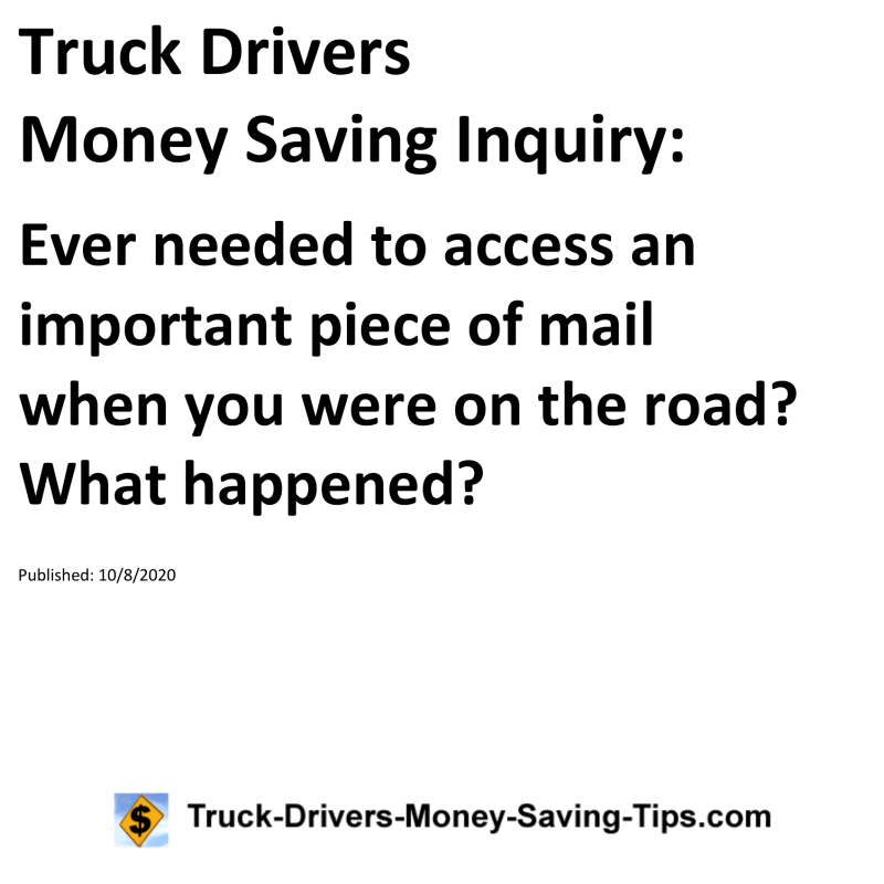 Truck Drivers Money Saving Inquiry for 10-08-2020