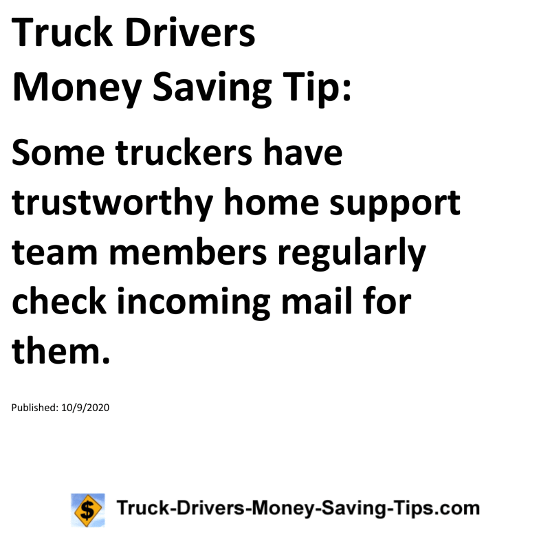 Truck Drivers Money Saving Tip for 10-09-2020