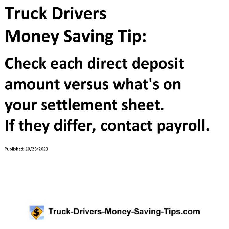 Truck Drivers Money Saving Tip for 10-23-2020