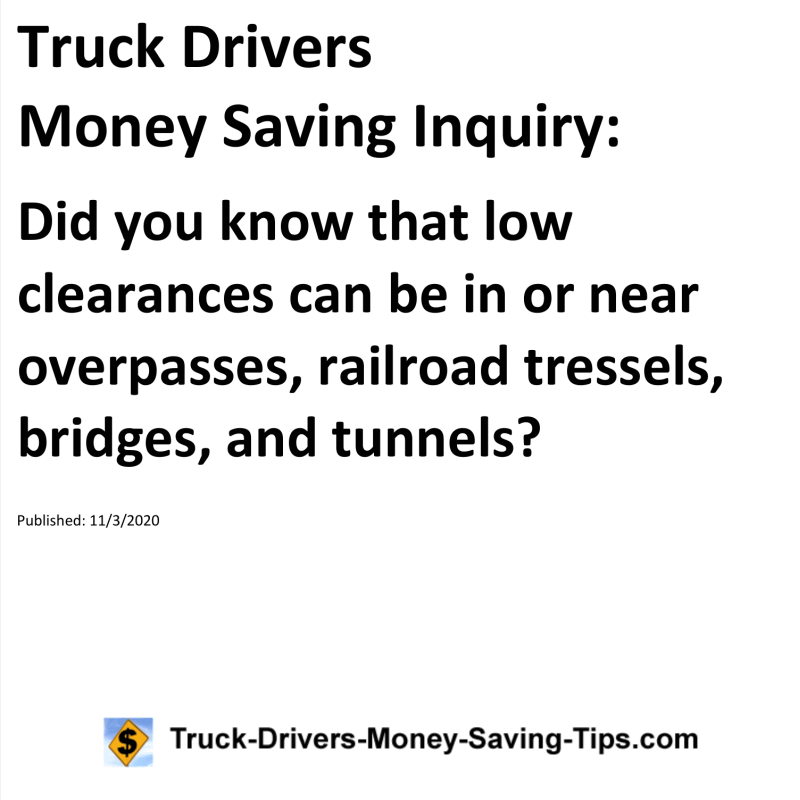 Truck Drivers Money Saving Inquiry for 11-03-2020