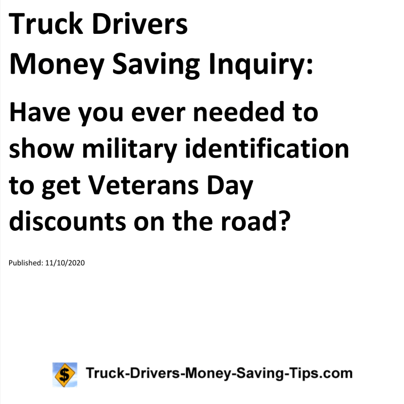 Truck Drivers Money Saving Inquiry for 11-10-2020