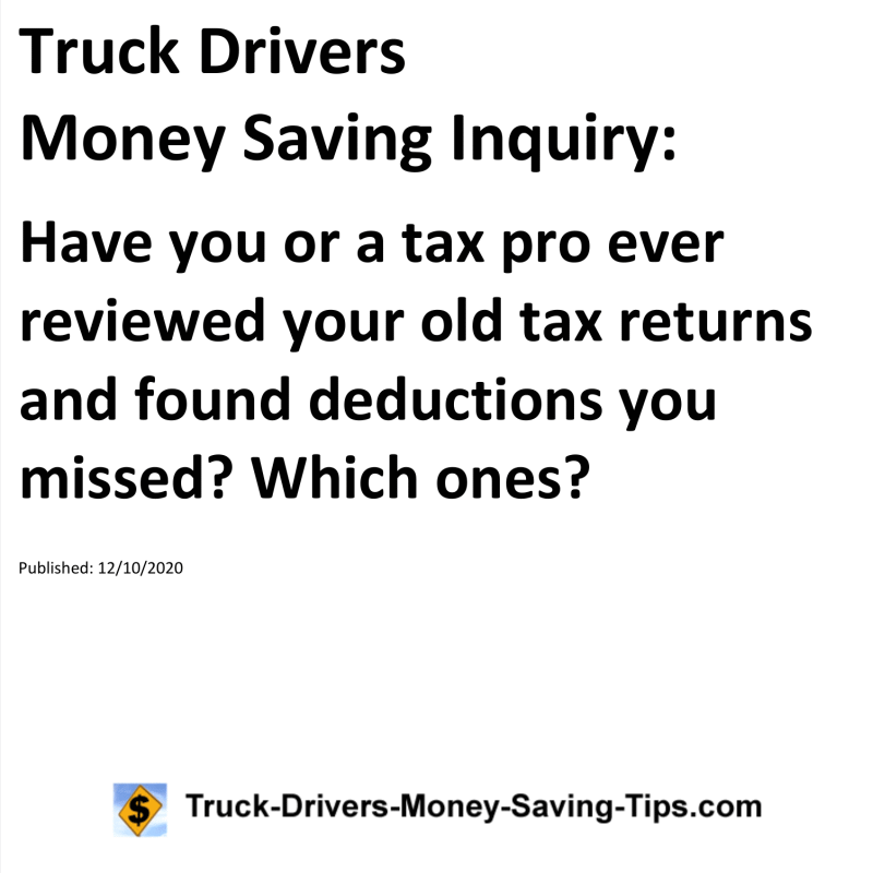 Truck Drivers Money Saving Inquiry for 12-10-2020