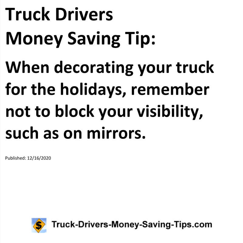 Truck Drivers Money Saving Tip for 12-16-2020