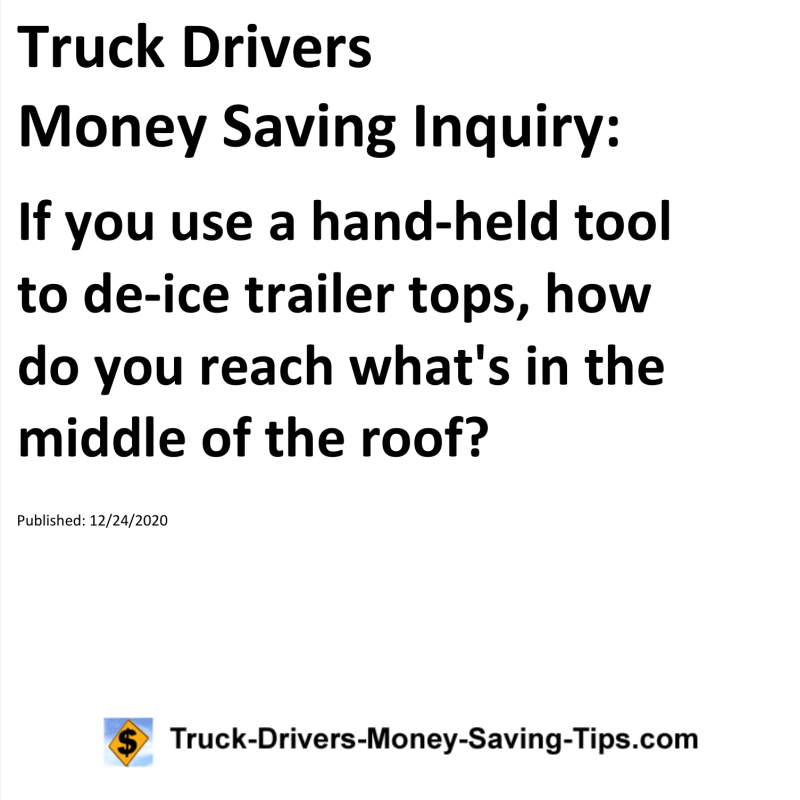 Truck Drivers Money Saving Inquiry for 12-24-2020