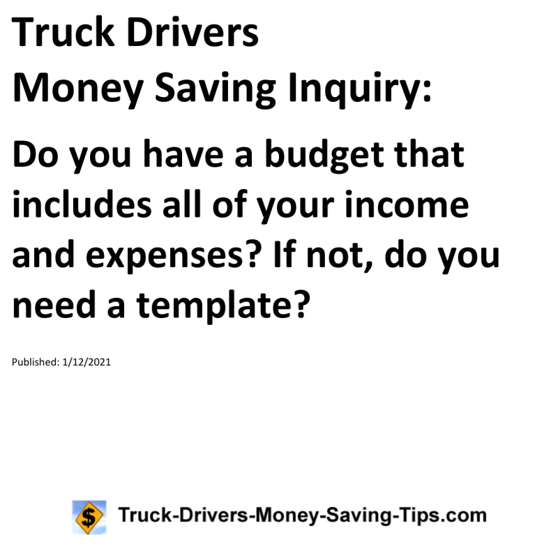 Truck Drivers Money Saving Inquiry for 01-12-2021