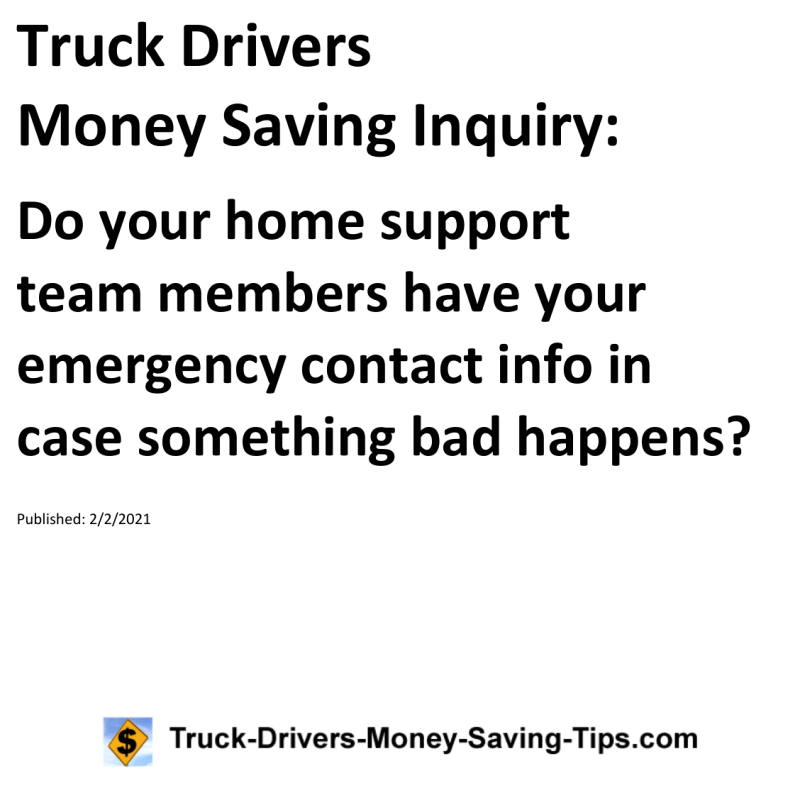 Truck Drivers Money Saving Inquiry for 02-02-2021