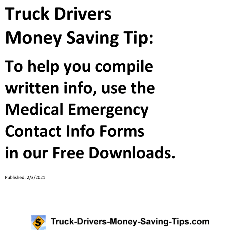 Truck Drivers Money Saving Tip for 02-03-2021