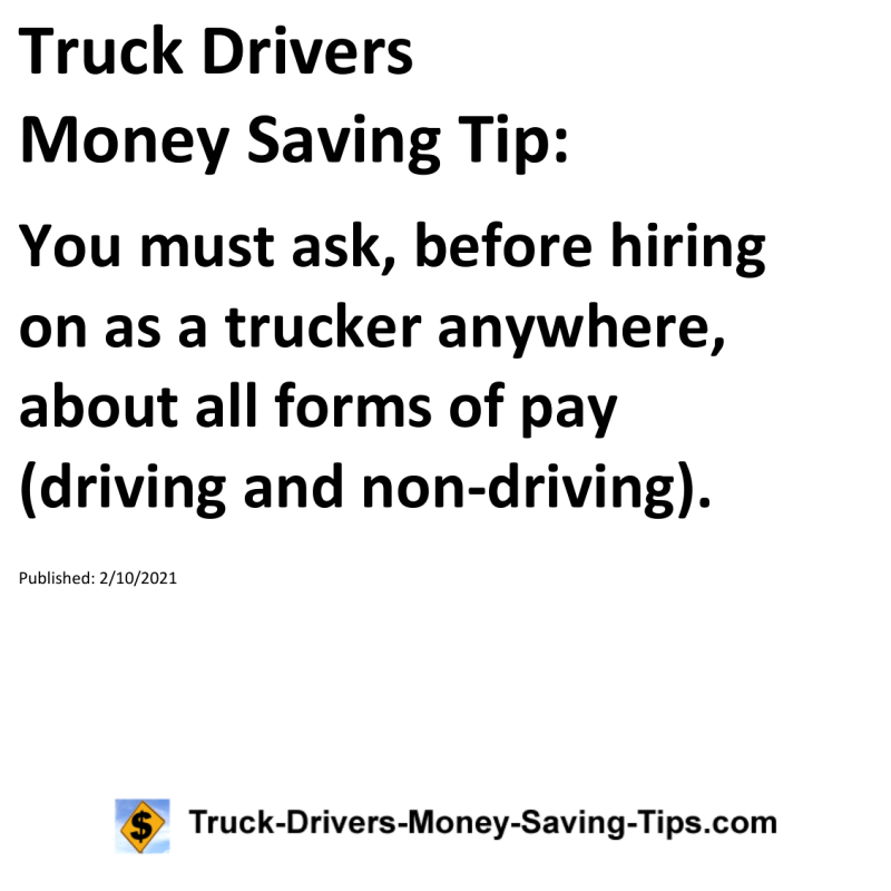 Truck Drivers Money Saving Tip for 02-10-2021