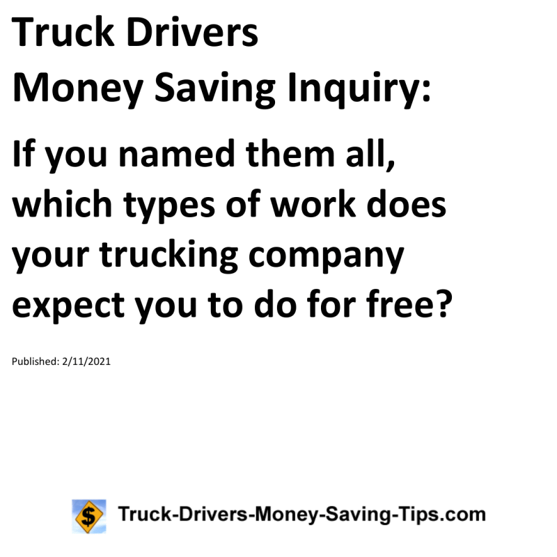 Truck Drivers Money Saving Inquiry for 02-11-2021