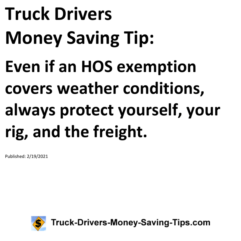 Truck Drivers Money Saving Tip for 02-19-2021