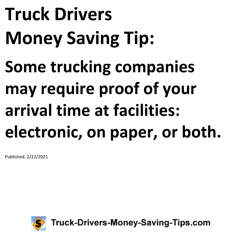 Truck Drivers Money Saving Tip for 02-22-2021