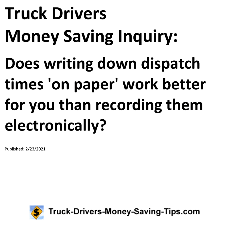 Truck Drivers Money Saving Inquiry for 02-23-2021