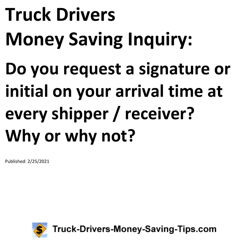 Truck Drivers Money Saving Inquiry for 02-25-2021