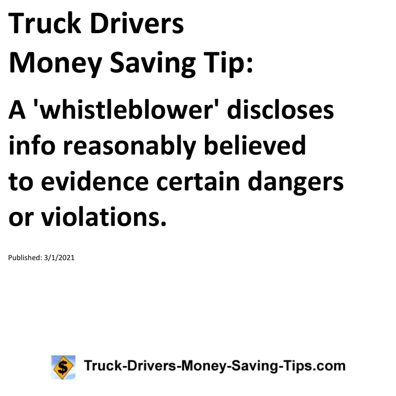 Truck Drivers Money Saving Tip for 03-01-2021