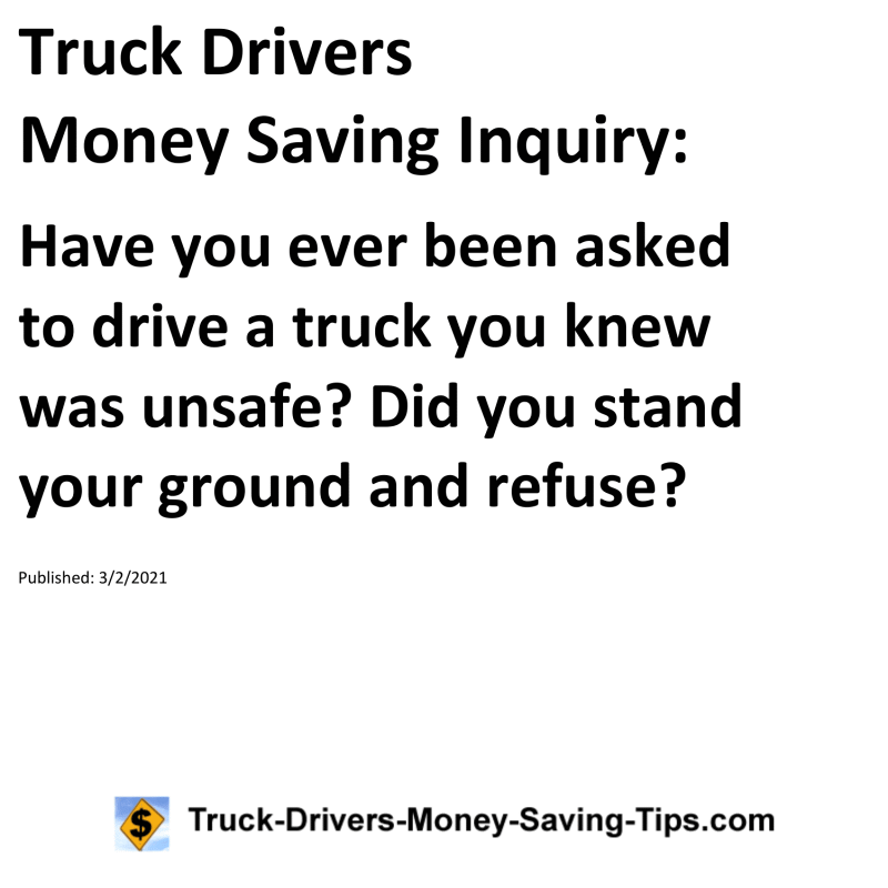 Truck Drivers Money Saving Inquiry for 03-02-2021