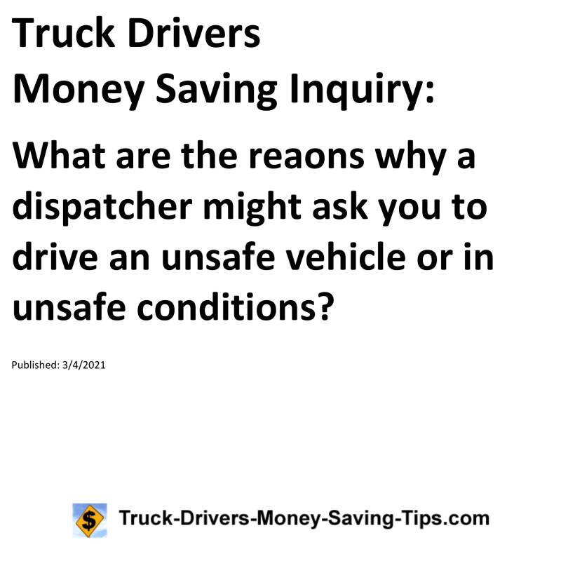 Truck Drivers Money Saving Inquiry for 03-04-2021