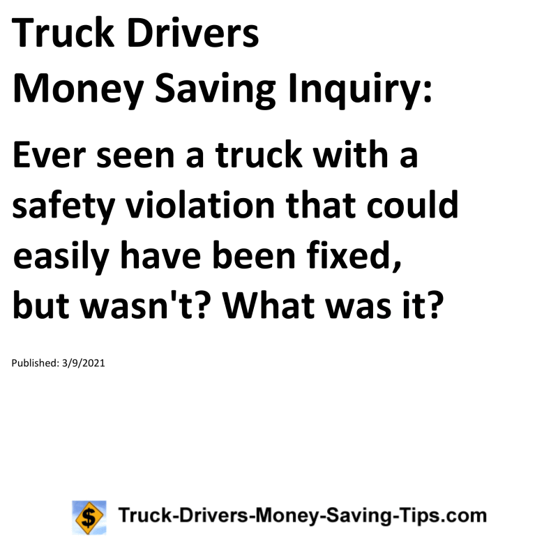 Truck Drivers Money Saving Inquiry for 03-09-2021