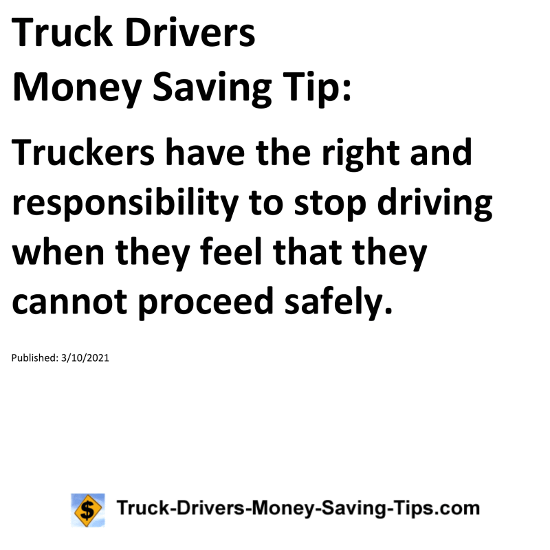 Truck Drivers Money Saving Tip for 03-10-2021