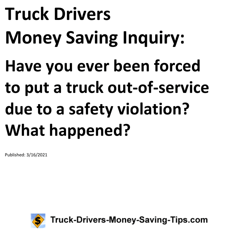 Truck Drivers Money Saving Inquiry for 03-16-2021