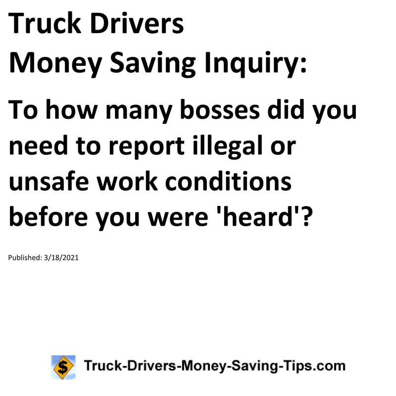 Truck Drivers Money Saving Inquiry for 03-18-2021