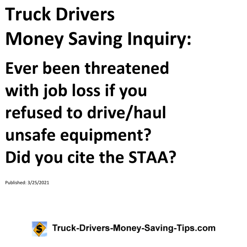 Truck Drivers Money Saving Inquiry for 03-25-2021