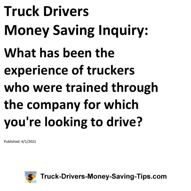 Truck Drivers Money Saving Inquiry for 04-01-2021