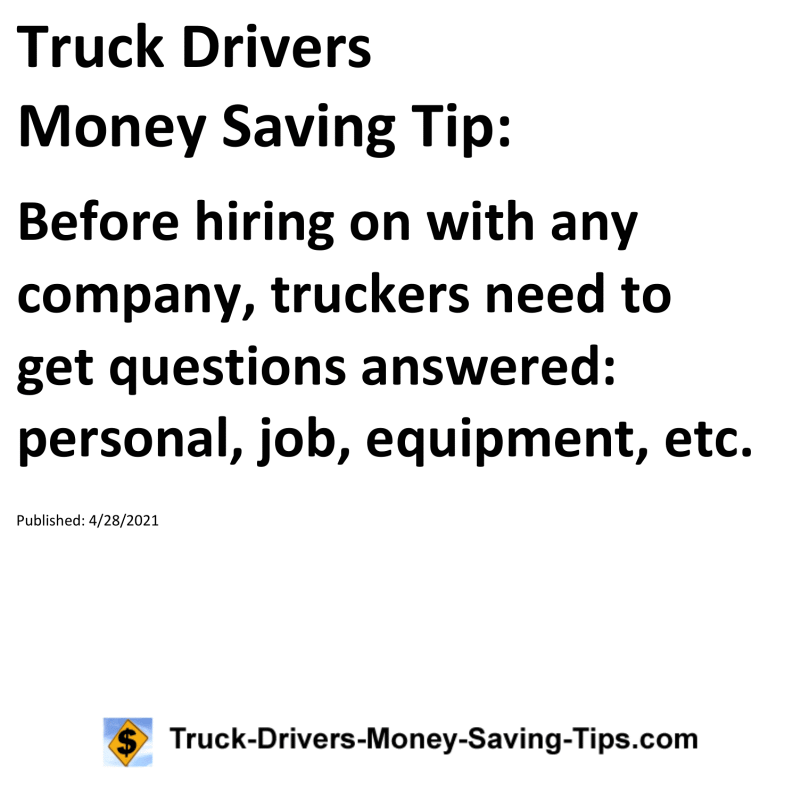 Truck Drivers Money Saving Tip for 04-28-2021