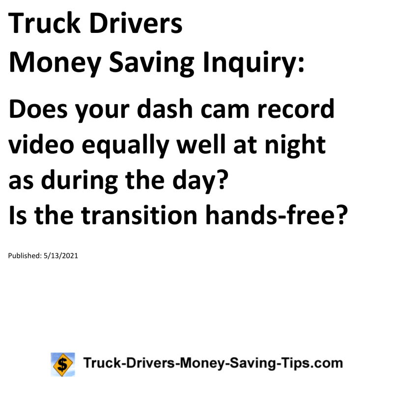 Truck Drivers Money Saving Inquiry for 05-13-2021