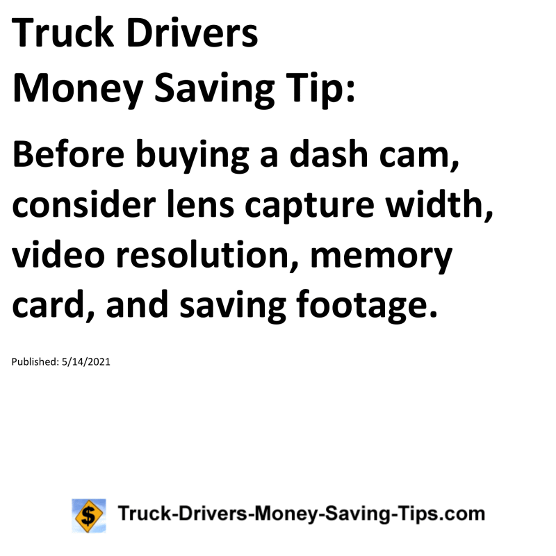 Truck Drivers Money Saving Tip for 05-14-2021