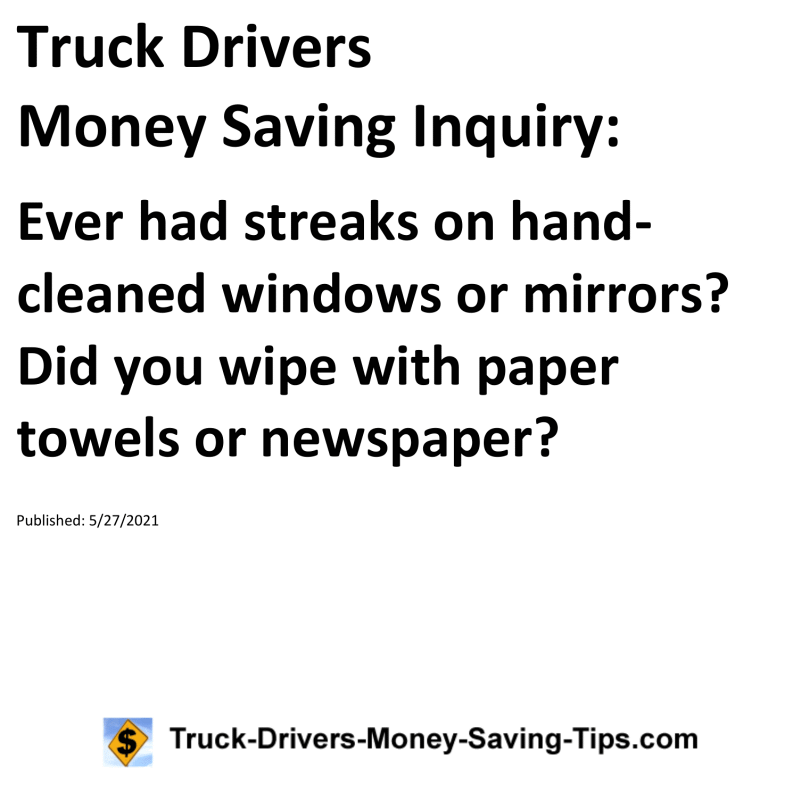 Truck Drivers Money Saving Inquiry for 05-27-2021