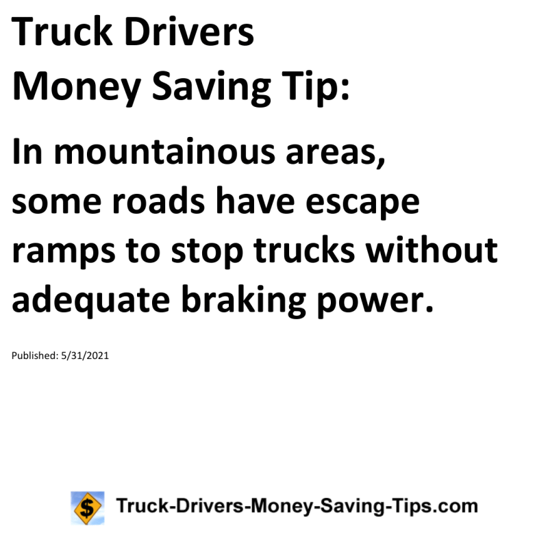 Truck Drivers Money Saving Tip for 05-31-2021