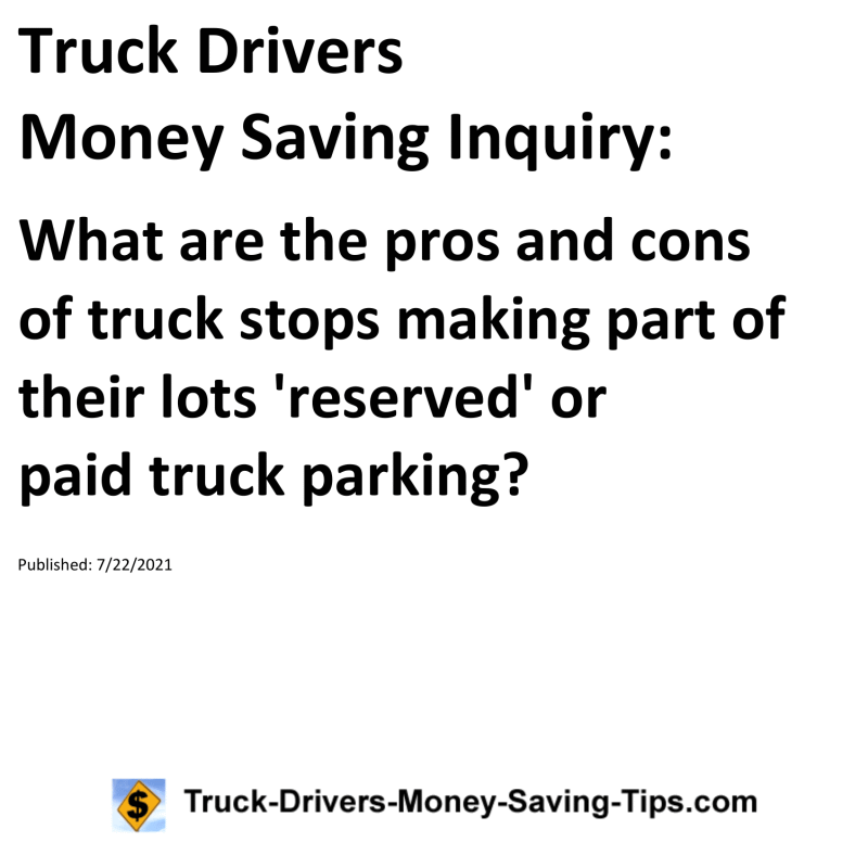 Truck Drivers Money Saving Inquiry for 07-22-2021