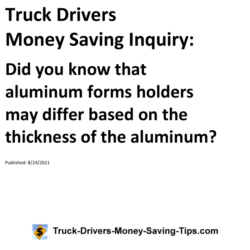 Truck Drivers Money Saving Inquiry for 08-24-2021