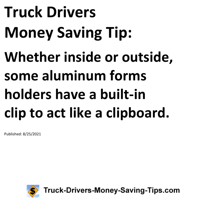 Truck Drivers Money Saving Tip for 08-25-2021