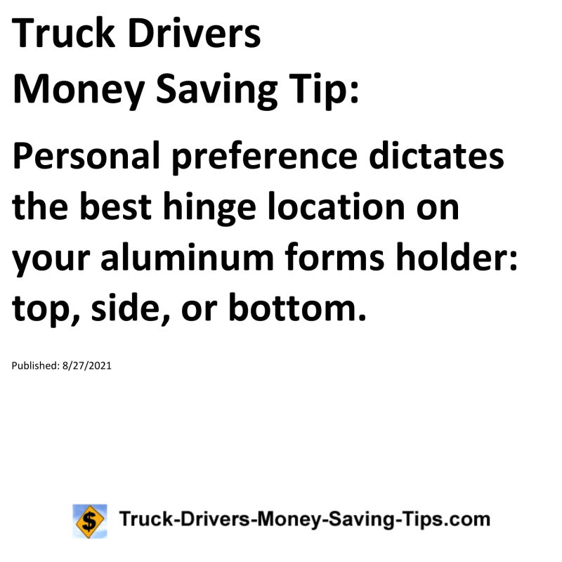 Truck Drivers Money Saving Tip for 08-27-2021