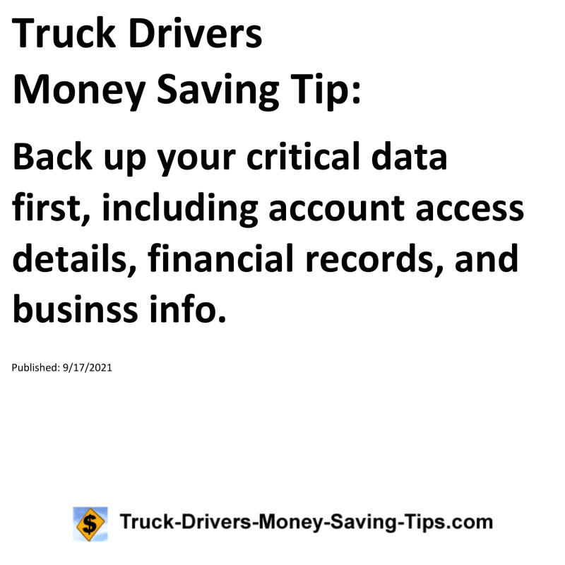 Truck Drivers Money Saving Tip for 09-17-2021