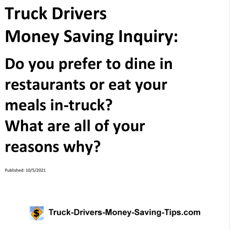 Truck Drivers Money Saving Inquiry for 10-05-2021