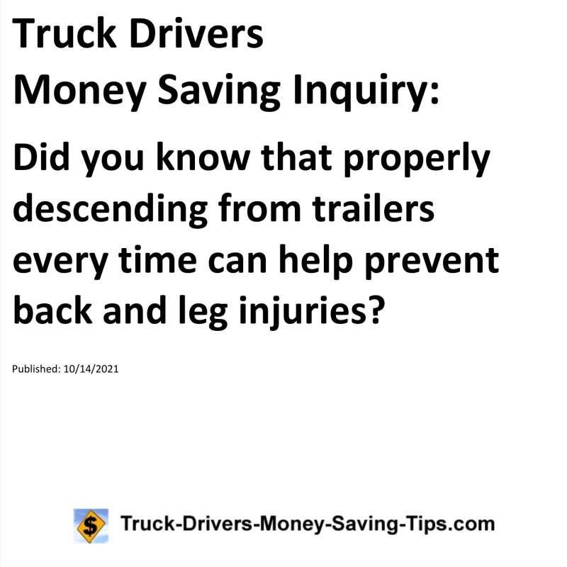 Truck Drivers Money Saving Inquiry for 10-14-2021