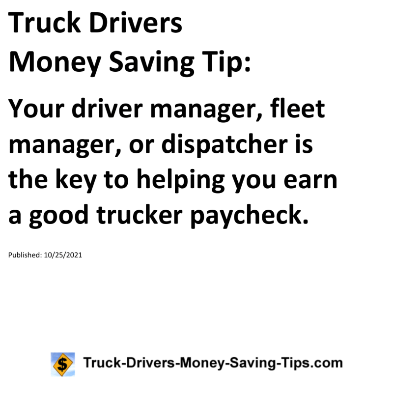 Truck Drivers Money Saving Tip for 10-25-2021