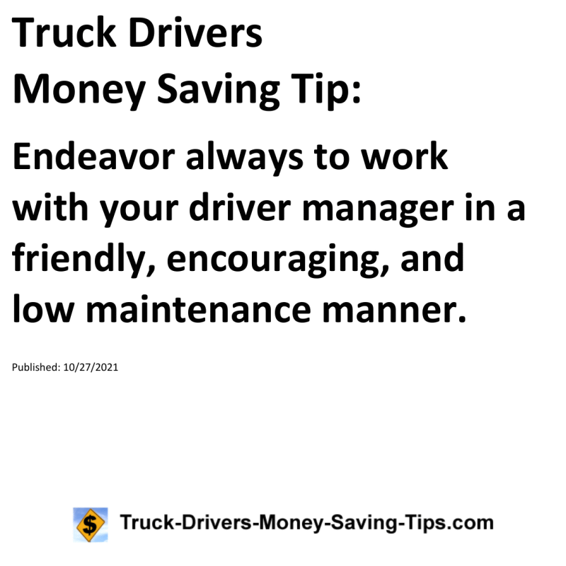 Truck Drivers Money Saving Tip for 10-27-2021