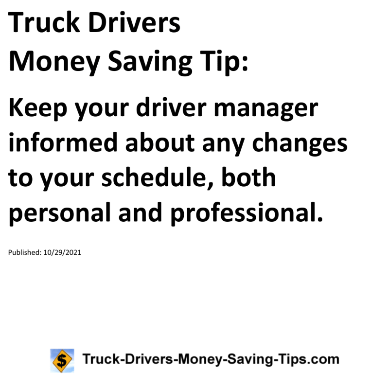 Truck Drivers Money Saving Tip for 10-29-2021