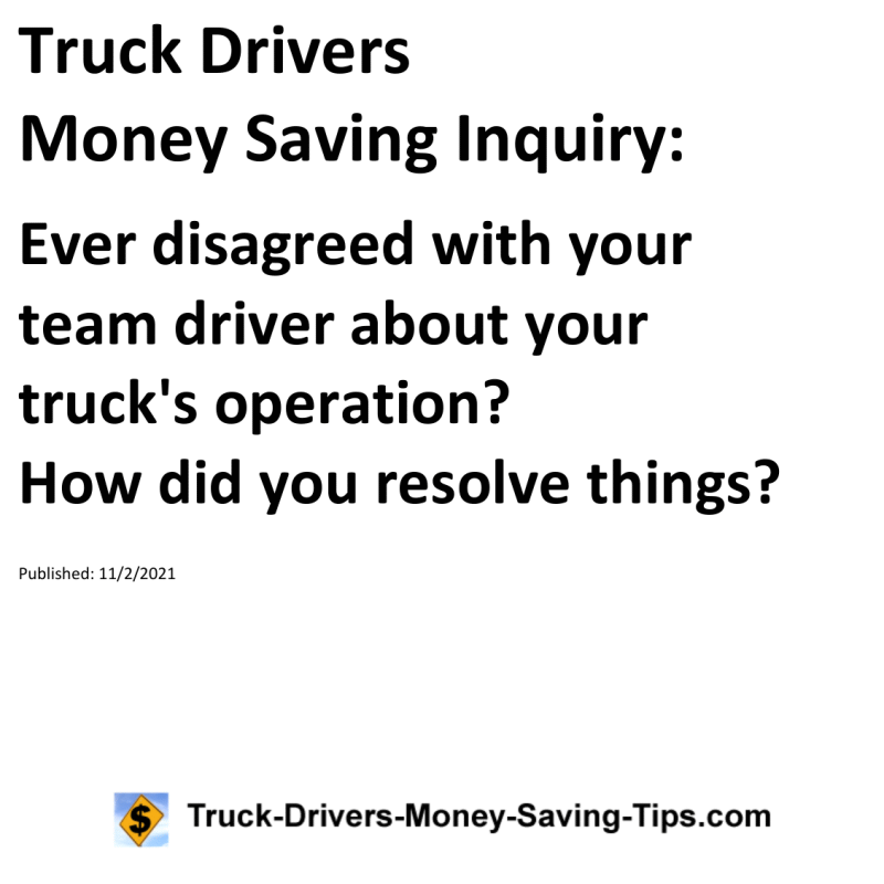 Truck Drivers Money Saving Inquiry for 11-02-2021