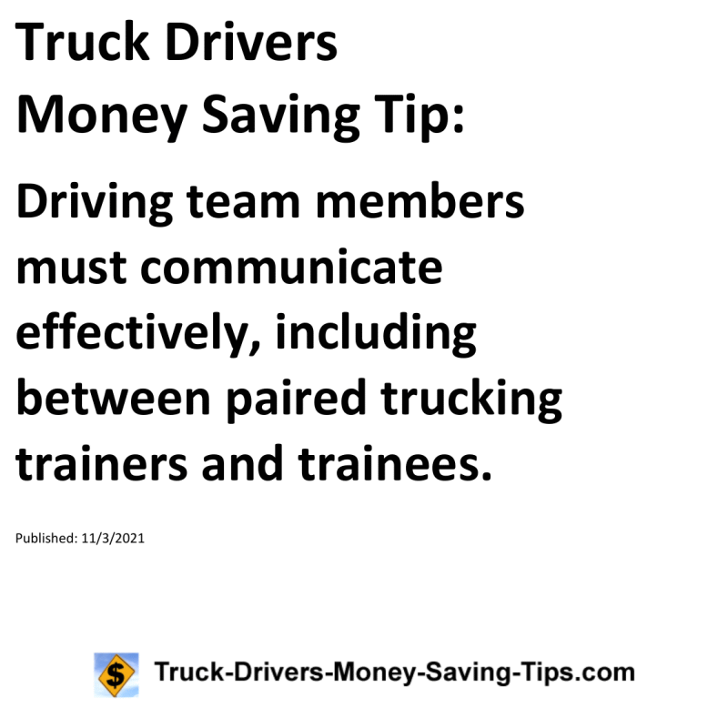 Truck Drivers Money Saving Tip for 11-03-2021