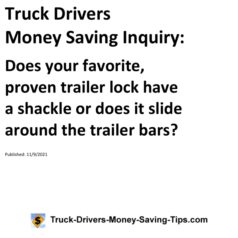 Truck Drivers Money Saving Inquiry for 11-09-2021