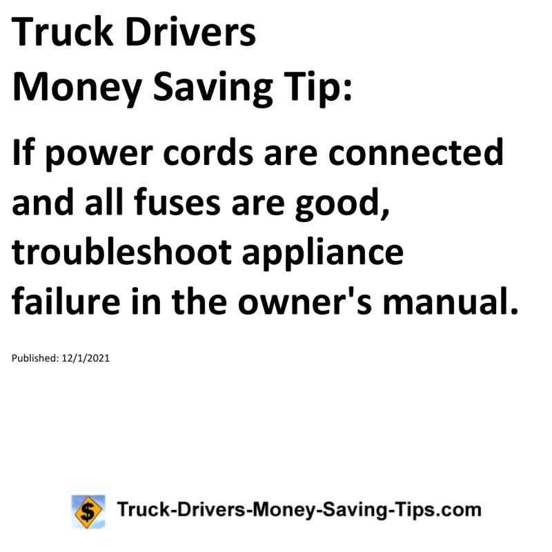 Truck Drivers Money Saving Tip for 12-01-2021