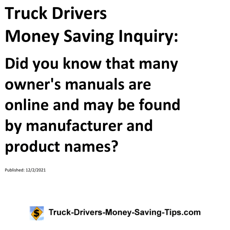 Truck Drivers Money Saving Inquiry for 12-02-2021