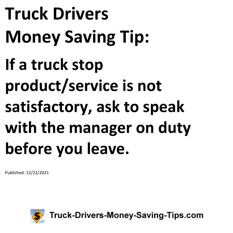 Truck Drivers Money Saving Tip for 12-22-2021